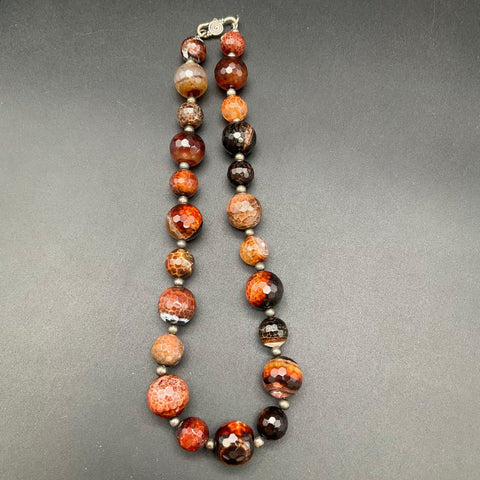 Faceted Agate Beaded Necklace 91% Silver Clasp Tested Silver Plated Beads 18"