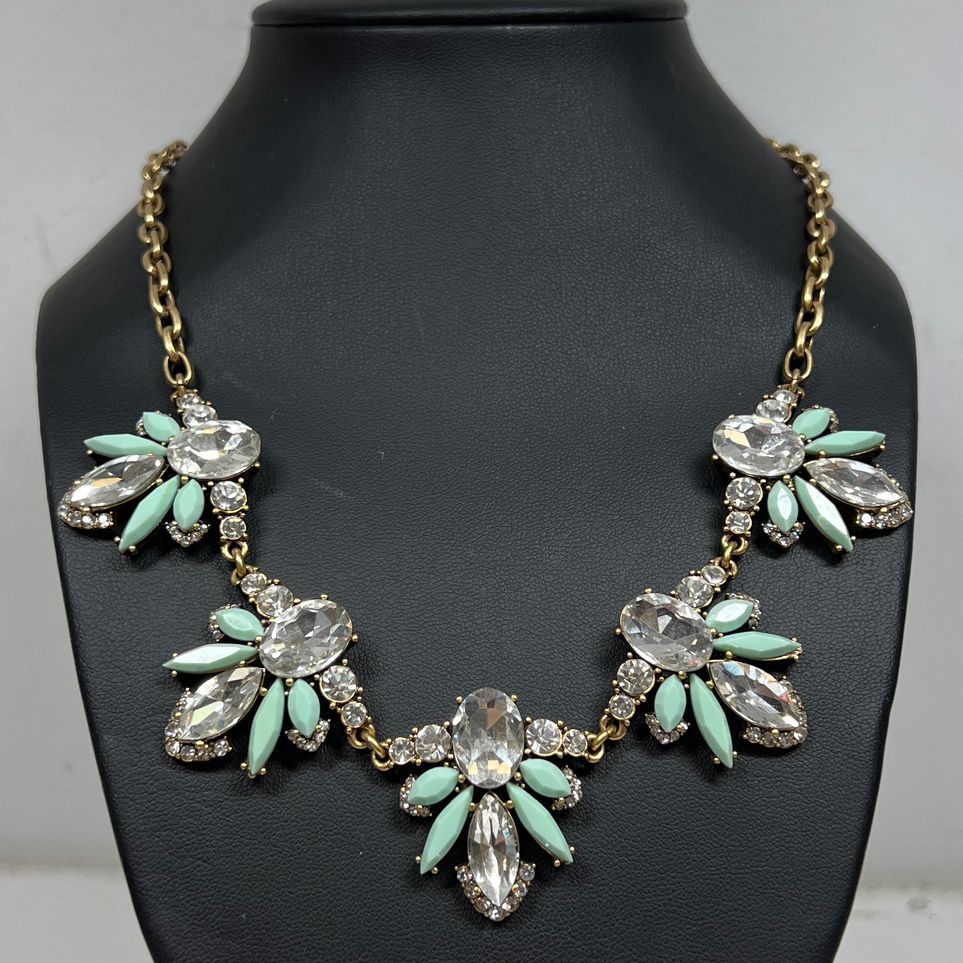 J Crew Rhinestone & Turquoise Tone Statment Necklace