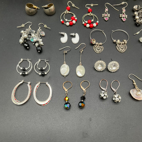 Vintage & Modern Costume Jewelry Earrings Lot of 35+ Pairs Hoops Dangles Studs
