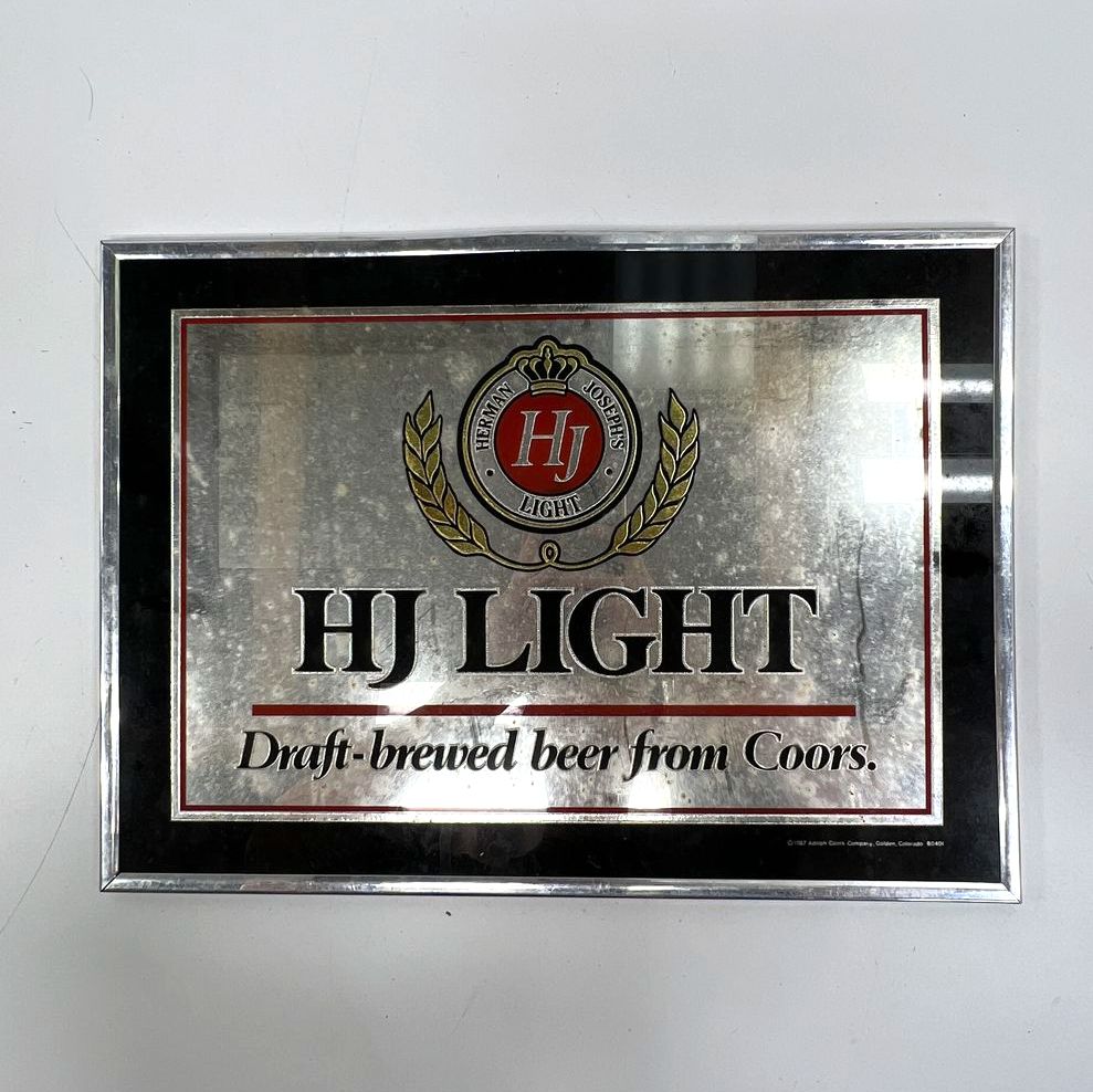 Vintage 1987 Coors Herman Josephs HJ Light Beer Mirror Sign Bar Mancave Decor