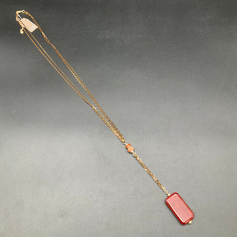 J. Jill Gold Tone Necklace Red Rectangular Pendant Multi-Strand NWT