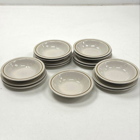 Kingsbury Stoneware Brown Band Plates and Bowls 15 Piece Set Japan Vintage