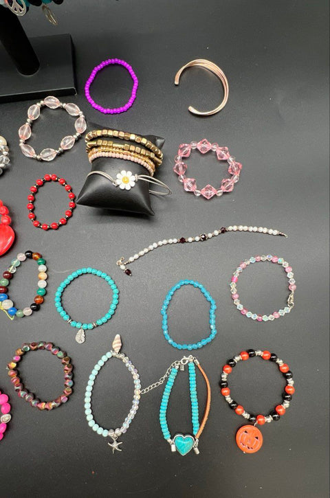 Boho Eclectic Fashion Bracelet Lot 40+ Beaded Stretch Bangles Cuffs Mixed