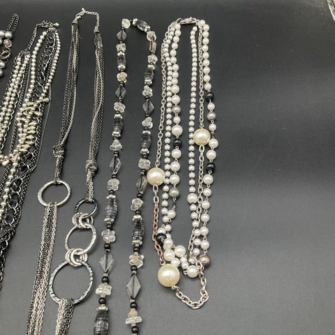 Silver Tone Beaded Faux Pearl Multi-Strand Tassel Necklace Jewelry Lot of 8