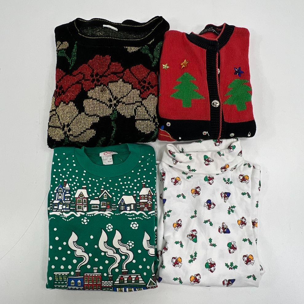 Vintage Ugly Christmas Sweater Lot 4 Womens Mixed Sizes Holiday Party Stained