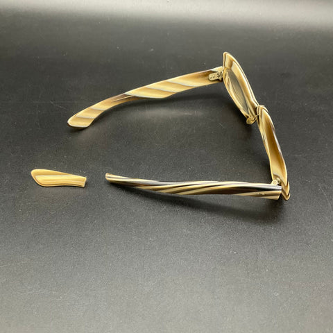 Vintage 60s Reisco France Mod Eyeglass Frames Tan Brown Striped SM/MED