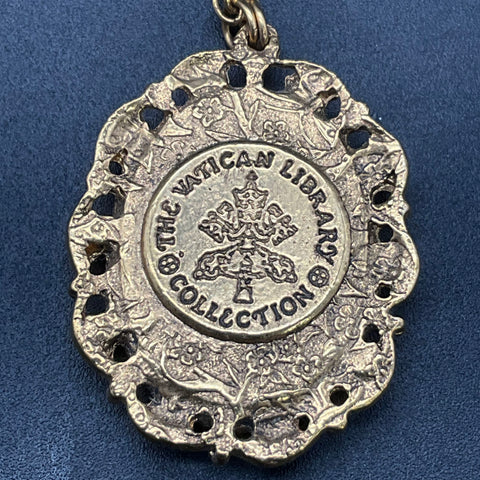 Vatican Library Collection Gold Tone Religious Madonna Child Cameo Necklace 29"