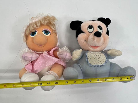 Vintage 1980s Hasbro Muppet Babies Miss Piggy + Disney Baby Mickey Plush Lot