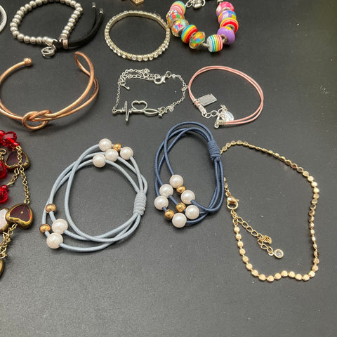 Fashion Jewelry Lot 27 Bracelets Cuffs Bangles Beaded Charms Faux Pearl