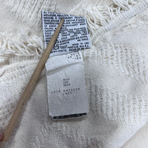 Crown Crafts Cotton Blanket Bedspread Cream Woven Jacquard Fringed Vintage