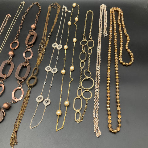 Fashion Jewelry Lot 9 Necklaces Gold Silver Tone Statement Tassel Faux Pearl
