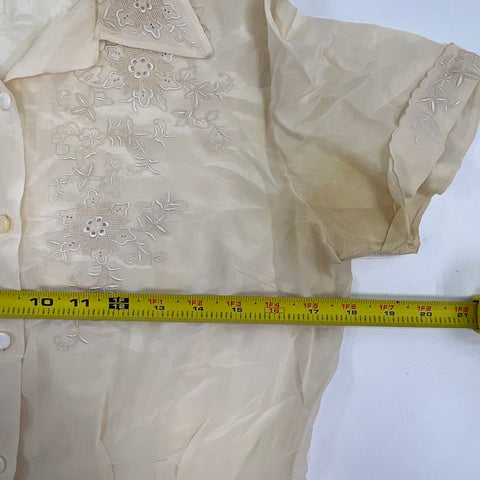 Vintage 50s Lot of 2 Embroidered Silk Button Up Blouse Shirts Sz 34