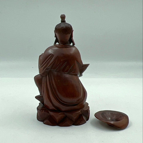 Nasco Vintage Carved Wood Fisherman Figure Asian Statue Holding Fish 9 Inch