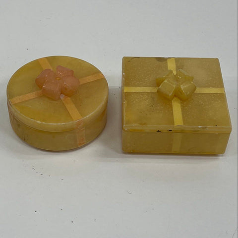 Vintage Alabaster Trinket Box Lot of 2 Carved Stone Gift Box Design