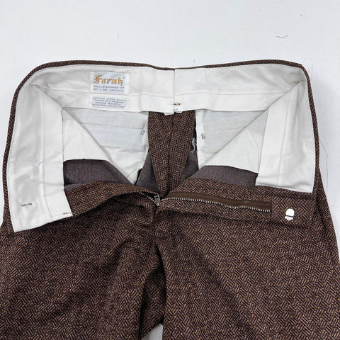 Vintage 70s Farah Men's Brown Herringbone Cuffed Trousers Made USA