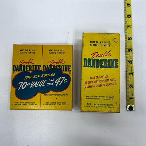 Vintage Double Danderine Dandruff Remedy Glass Bottles Lot 3 Pieces