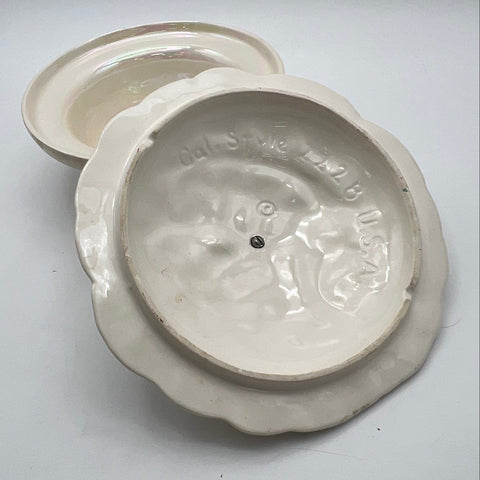 Cal Style USA Vintage Pearlescent Leaf Lidded Jar & 4 Leaf Dishes 5 Piece Set