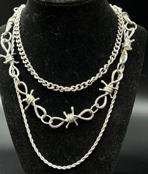 Silver Tone Fashion Necklace Jewelry Lot 10 Pieces Tassel Choker Barbed Wire