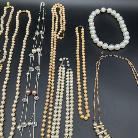 Vintage Faux Pearl Costume Jewelry Lot 12 Necklaces Bracelet Multi-Strand 1.1lb