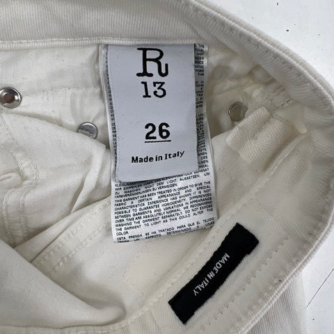 R13 Women's Boy Skinny Jeans White Denim Made in Italy Size 26