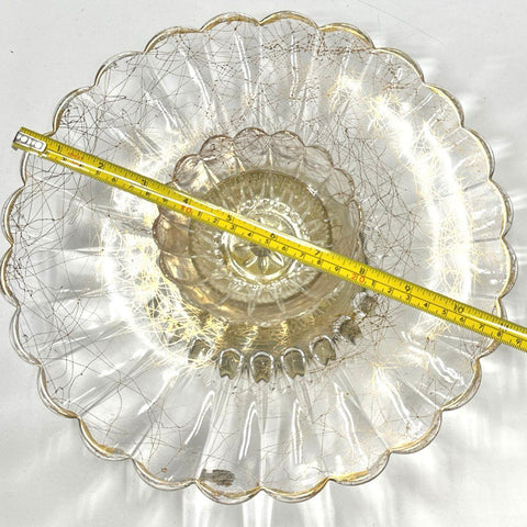 Mid-Century Atomic Glass Chip and Dip Set Gold Black Veined Scalloped 2 Piece