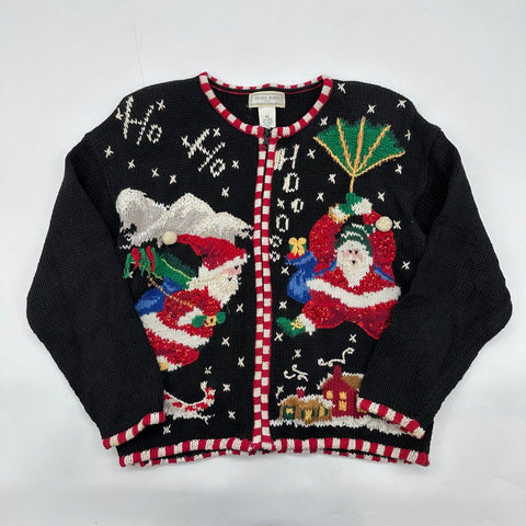 Vintage 90s Studio Works Santa Claus Ho Ho Ho Zip Christmas Sweater Sz PS