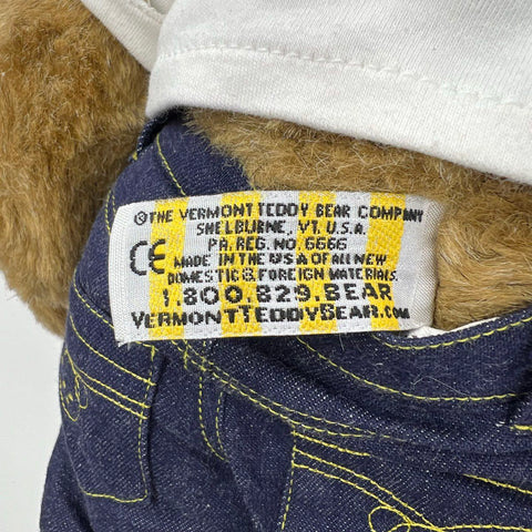 Vermont Teddy Bear Co Love Tattoo Plush Brown Bear Denim Jeans Embroidered Heart