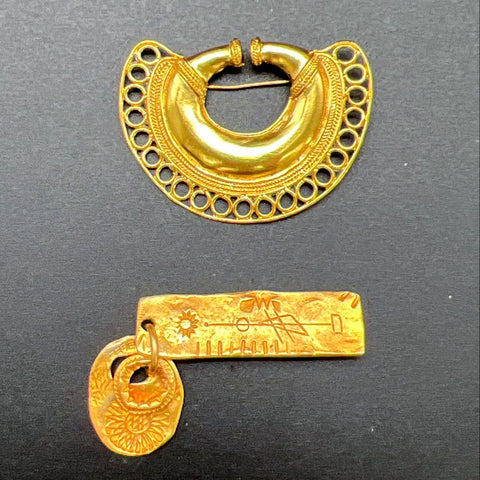 Vintage 24K Gold Plated Pre-Hispanic Tolima Pijao Brooch Lot 2 Colombia COA