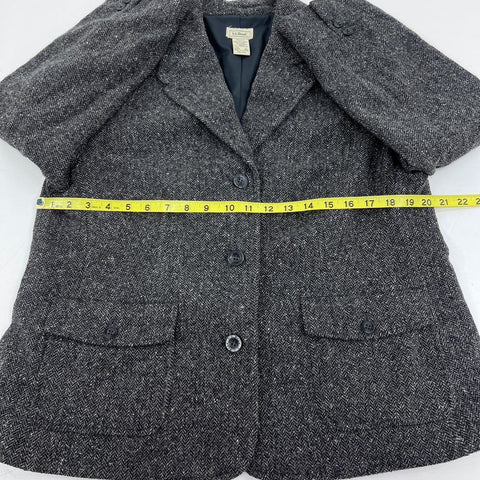 L.L. Bean Women's Gray Herringbone Wool Silk Blend Blazer Jacket Sz L