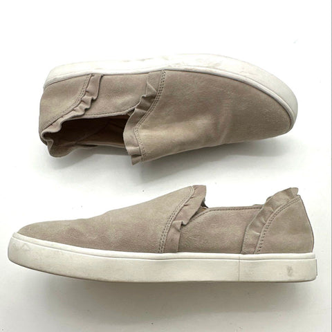 Kate Spade New York Ruffle Suede Taupe Grey Slip On Sneakers Women's Size 8M
