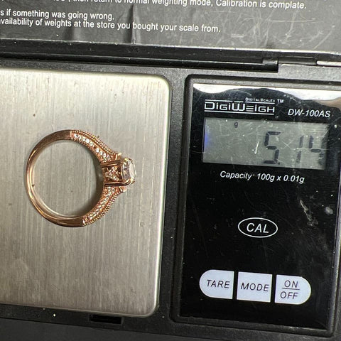 Vermeil 925 Sterling Silver Rose Gold Tone Rhinestone Ring Size 11