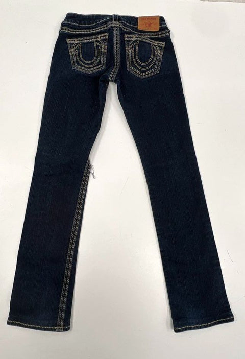 True Religion Women's Johnny Big QT Straight Leg Jeans Ripped Distressed Sz 25