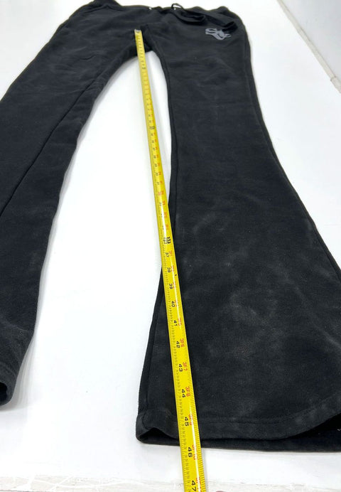 Si Tu Veux Black Stacked XL Inseam Flared Leg Logo Sweatpants Men's Size M