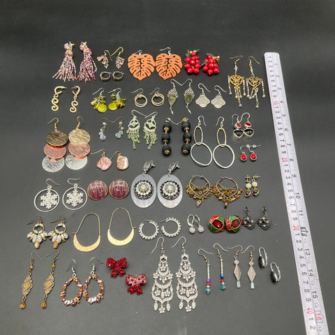 Vintage to Modern Costume Earrings Jewelry Lot 35+ Pairs Hoops Dangles Boho