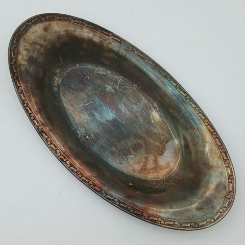 Vintage Silver Plate Oval Serving Platter Tray 13.5 Inch Scroll Border