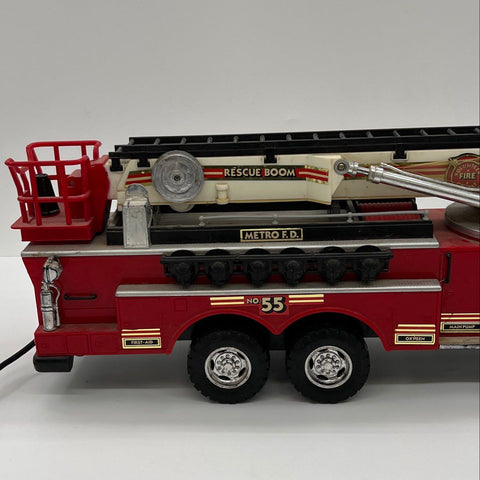 Large Remote Control Fire Truck Toy Lights Siren Extending Ladder Tethered