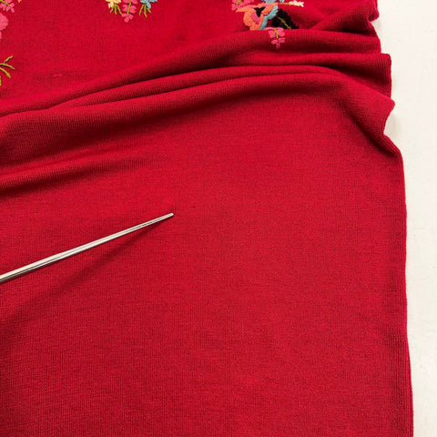 Double D Ranch Women's Red Floral Embroidered Linen Blend Knit Maxi Skirt Sz XS
