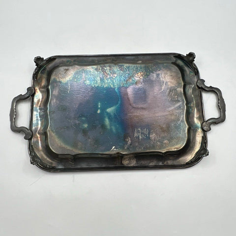 F.B. Rogers Silver Co. Silver Plate Handled Serving Tray Etched Floral Vintage