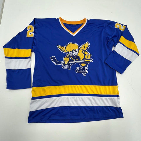 Minnesota Fighting Saints WHA Throwback Hockey Jersey Men's Blue MARK 24 Size XL
