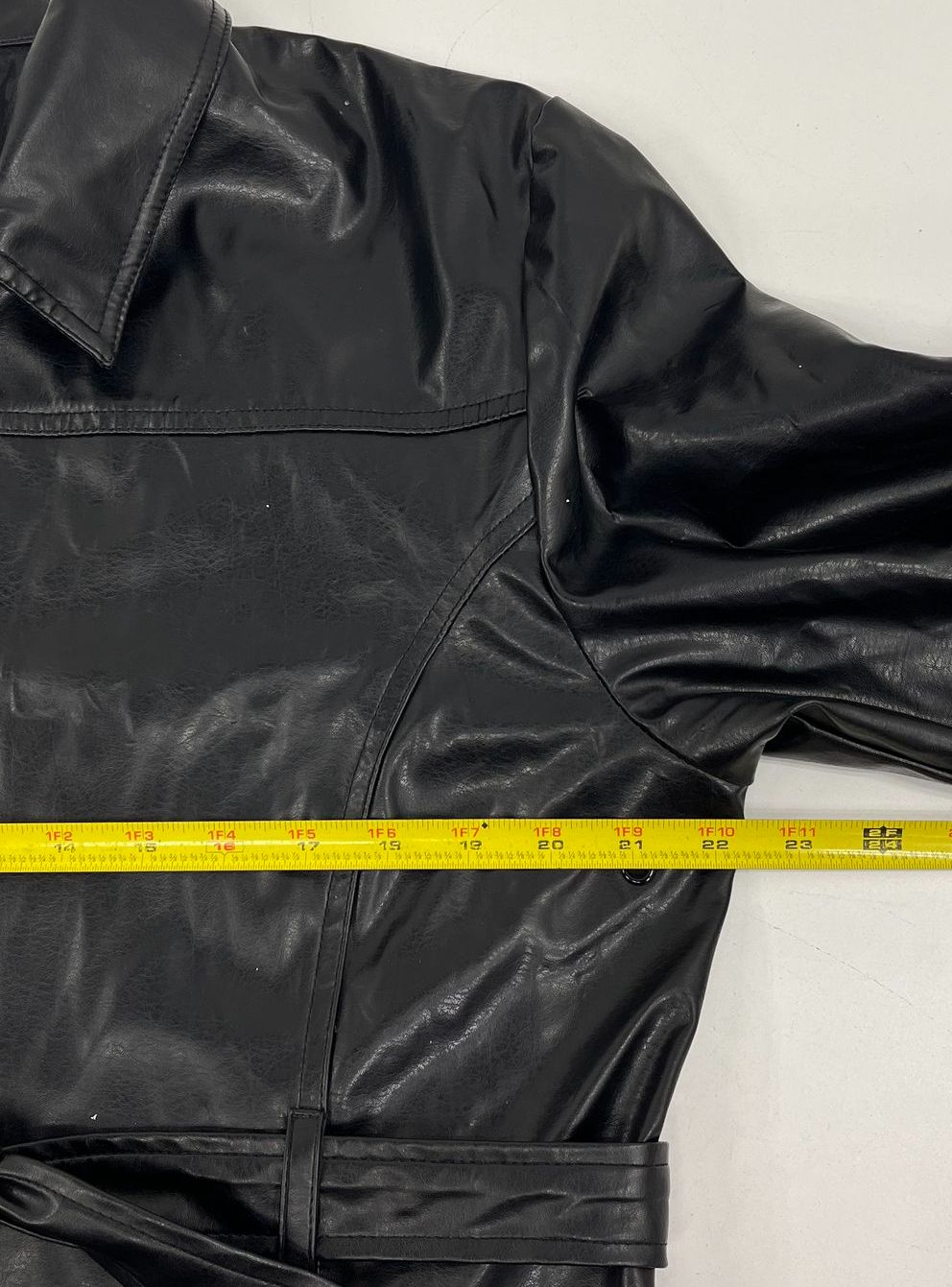 Outer Edge Black Faux Leather Belted Moto Jacket Coat Women's XL