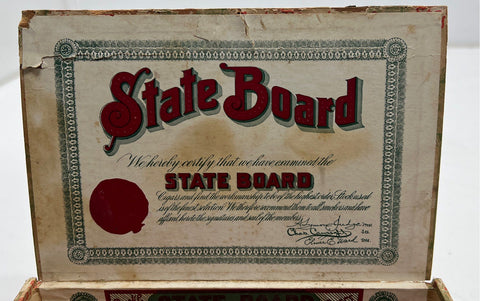 Antique State Board Wooden Cigar Box Iowa Factory 180 Boar Head Logo Early 1900s