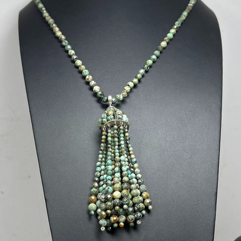 Kendra Scott Green Stone Beaded Tassel Necklace