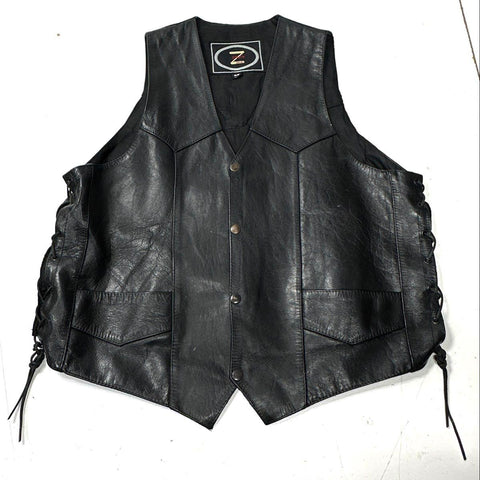 Vintage 90s Zony Harley-Davidson Back Patch Side Lace Leather Biker Vest Sz 46
