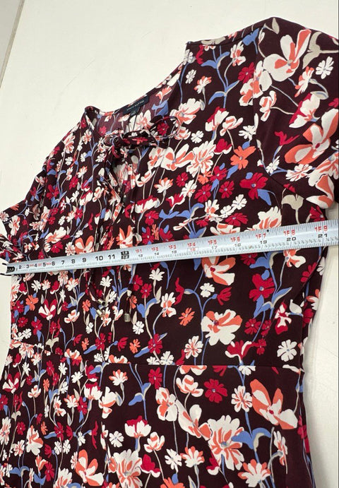 Tommy Hilfiger Women's Brookshire Floral Tie-Neck Dress Maroon Sz 16 NWT