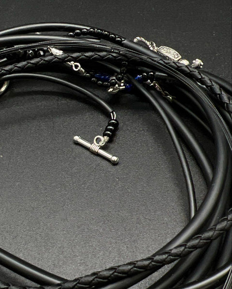 Black Cord Jewelry Lot of 12 Braided Rubber Necklaces Larimar Style Cross