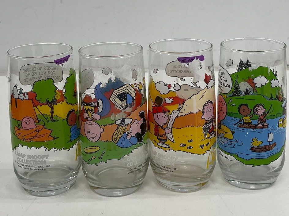 Vintage 1983 Peanuts Camp Snoopy Collection McDonalds Glasses Set of 4