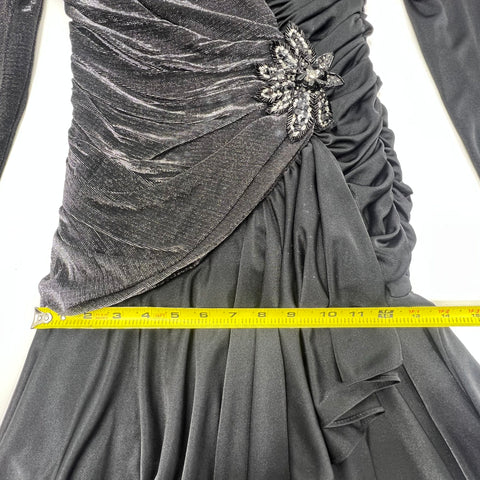 Vintage Filigree Ltd 80s Dress Sz 8 Black Silver Asymmetrical Ruched Cocktail