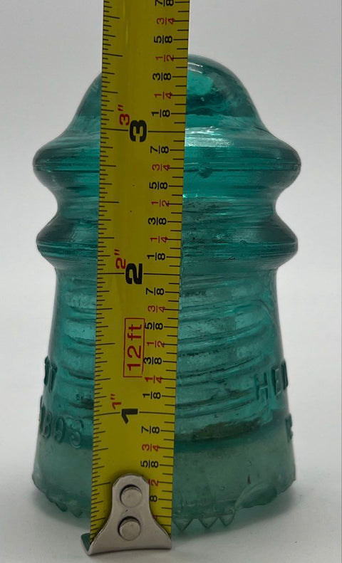 Hemingray No. 9 Glass Insulator Aqua Antique Patent May 2 1893
