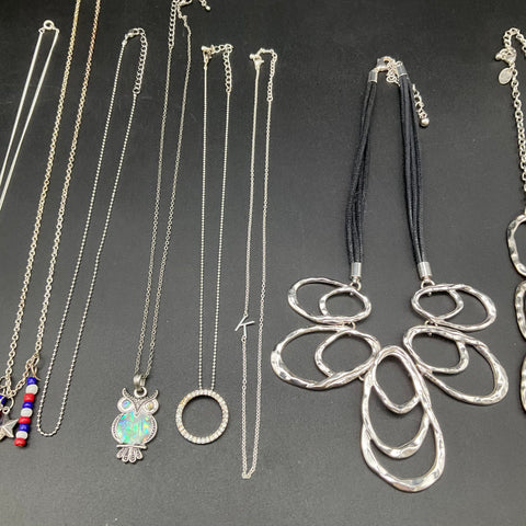 Modern Mixed Fashion Costume Jewelry Lot 0.5 lbs 10 Necklaces Owl Moon