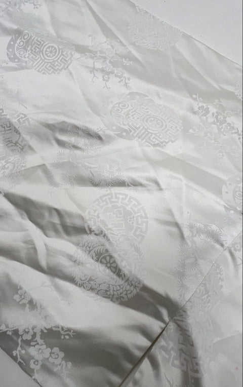 Vintage Women's White Satin Damask Dragon Kimono Robe Japanese Style Long